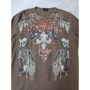 Vintage Y2K MMA Elite Shirt Mens XL Waffle Knit Thermal Long Sleeve Skull Wings